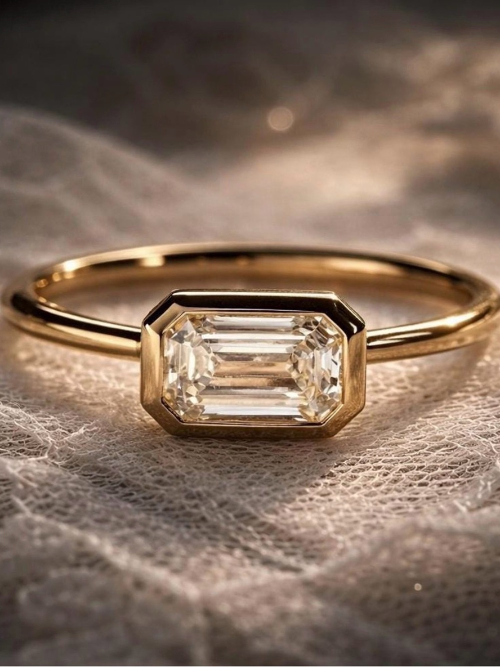 1 CT Emerald Cut East West Moissanite Ring
